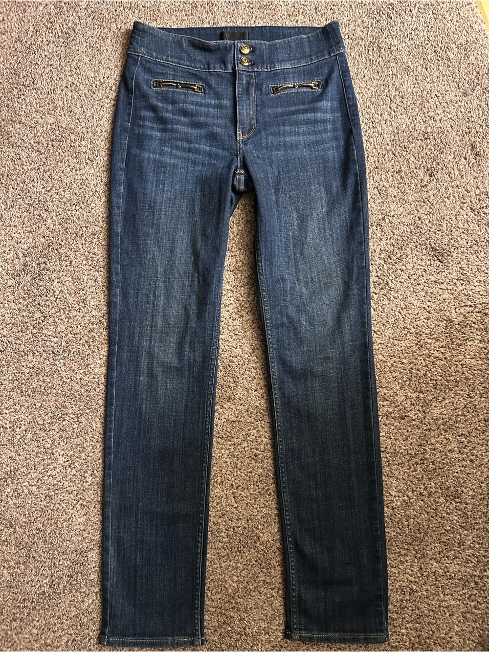 White House Black Market Dark Blue Skinny Jeans with Front Zip Accents
